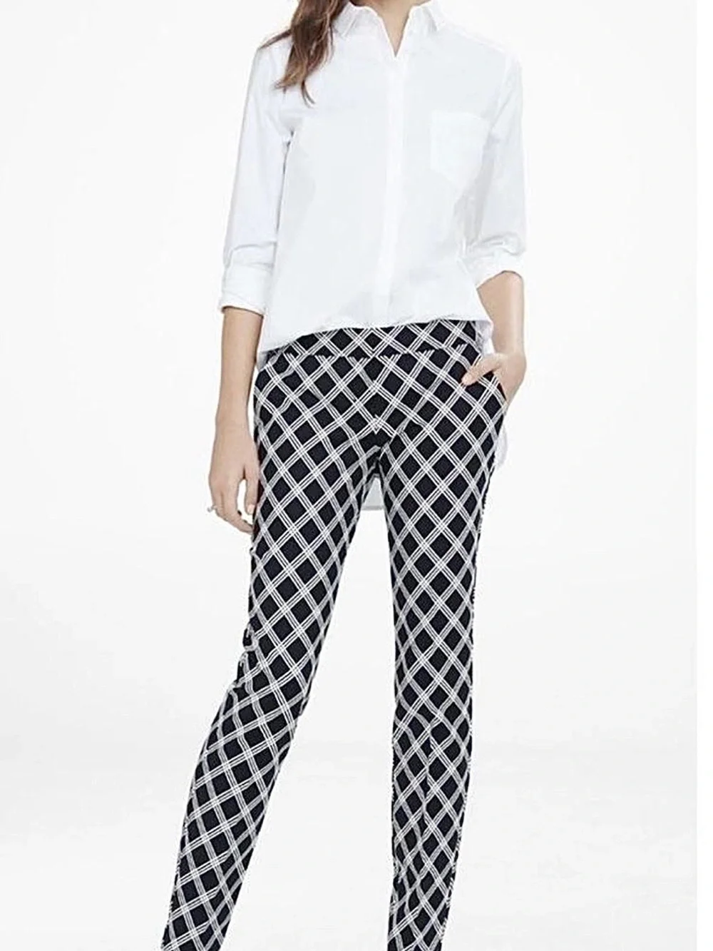 Express Black & White Plaid Slim Ankle Pants